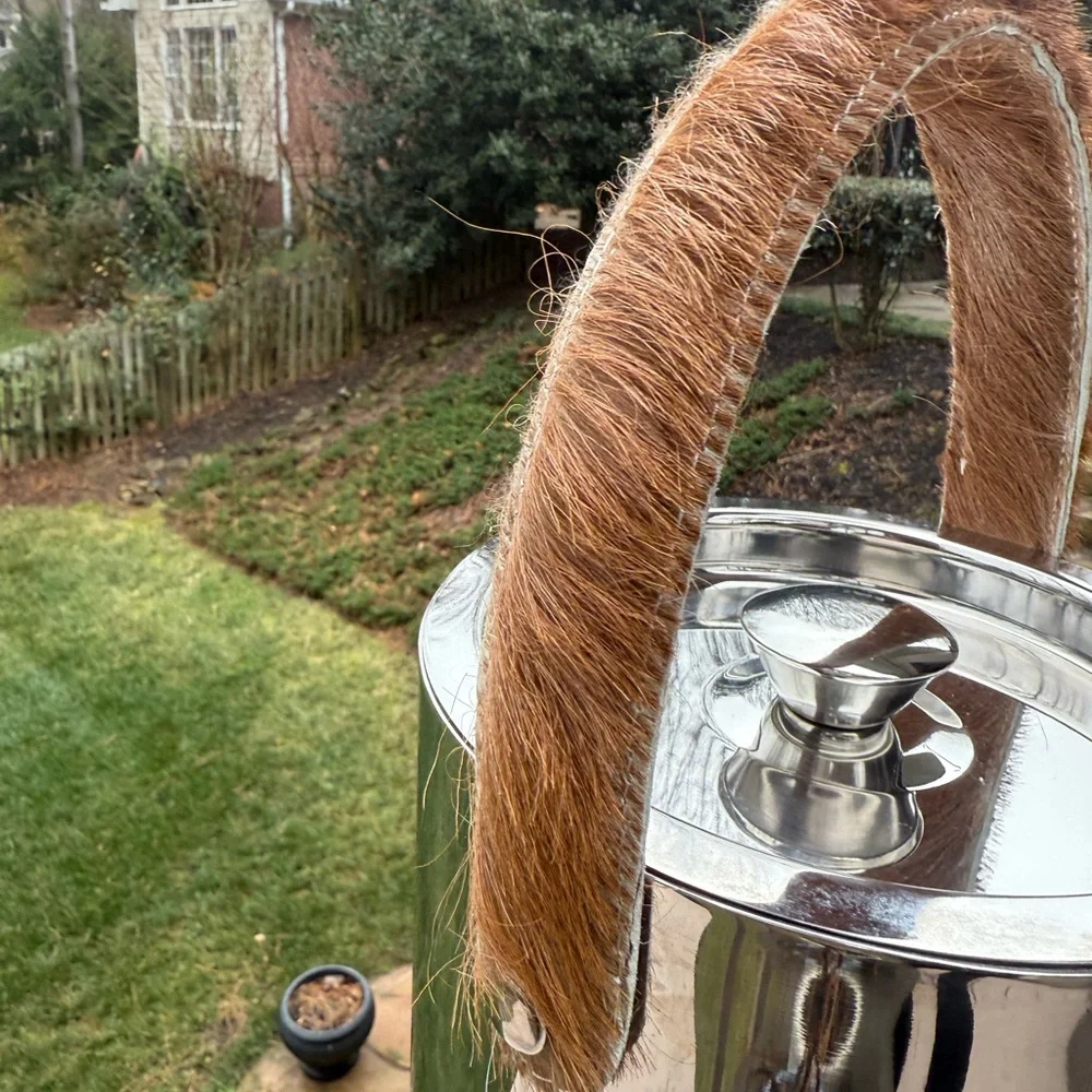 Silver Ice Bucket with animal hide Handle